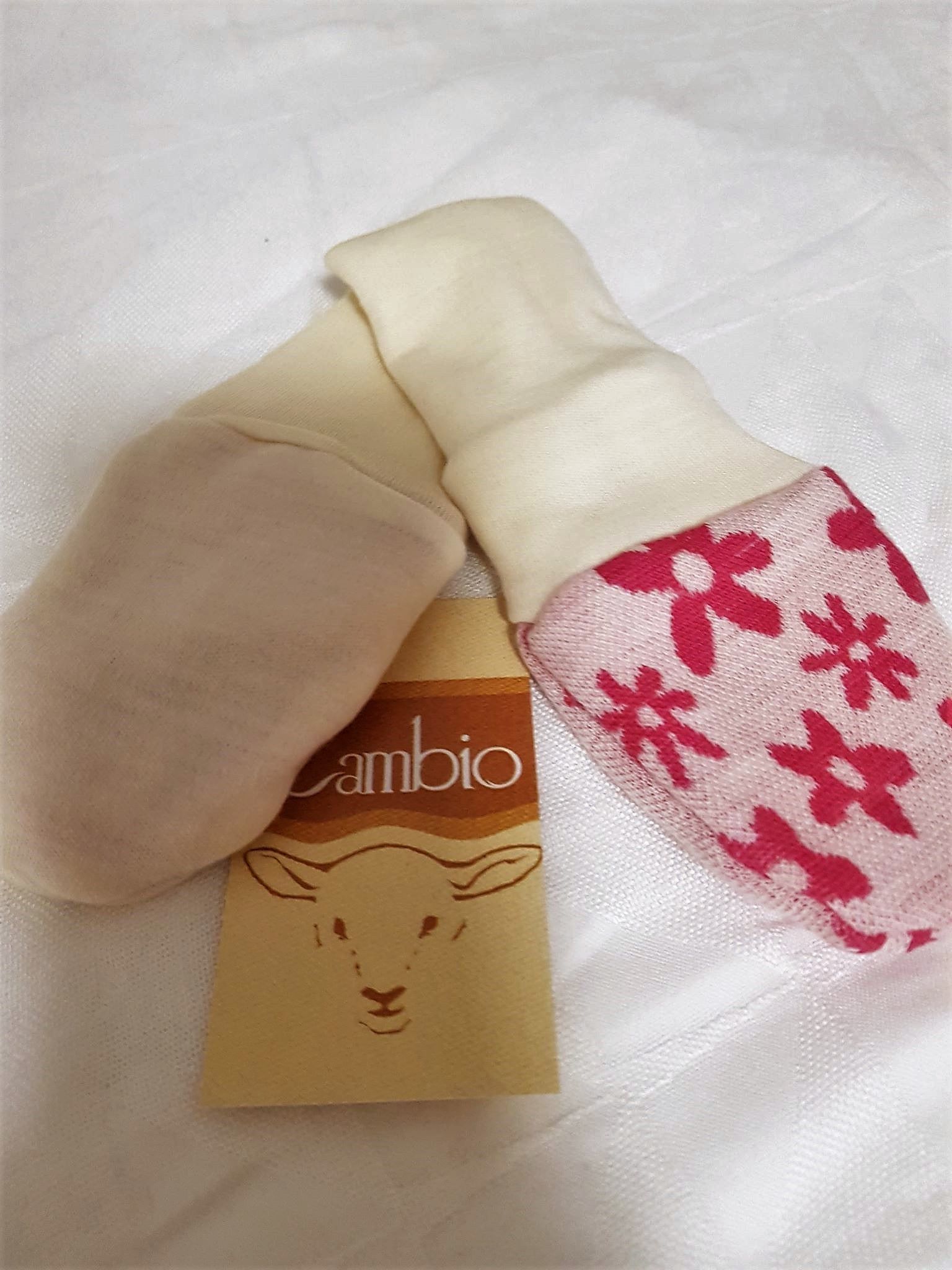Merino rukavičky, oboustranné - béžové/růžové kytičky - obrázek 1