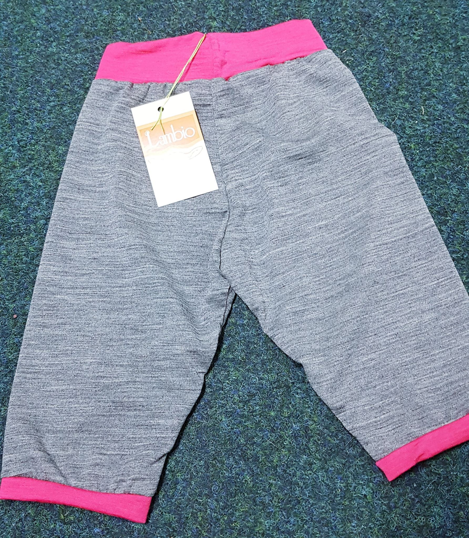 MERINO capri kraťasy šedé, růžový lem (62/68/74) - obrázek 1