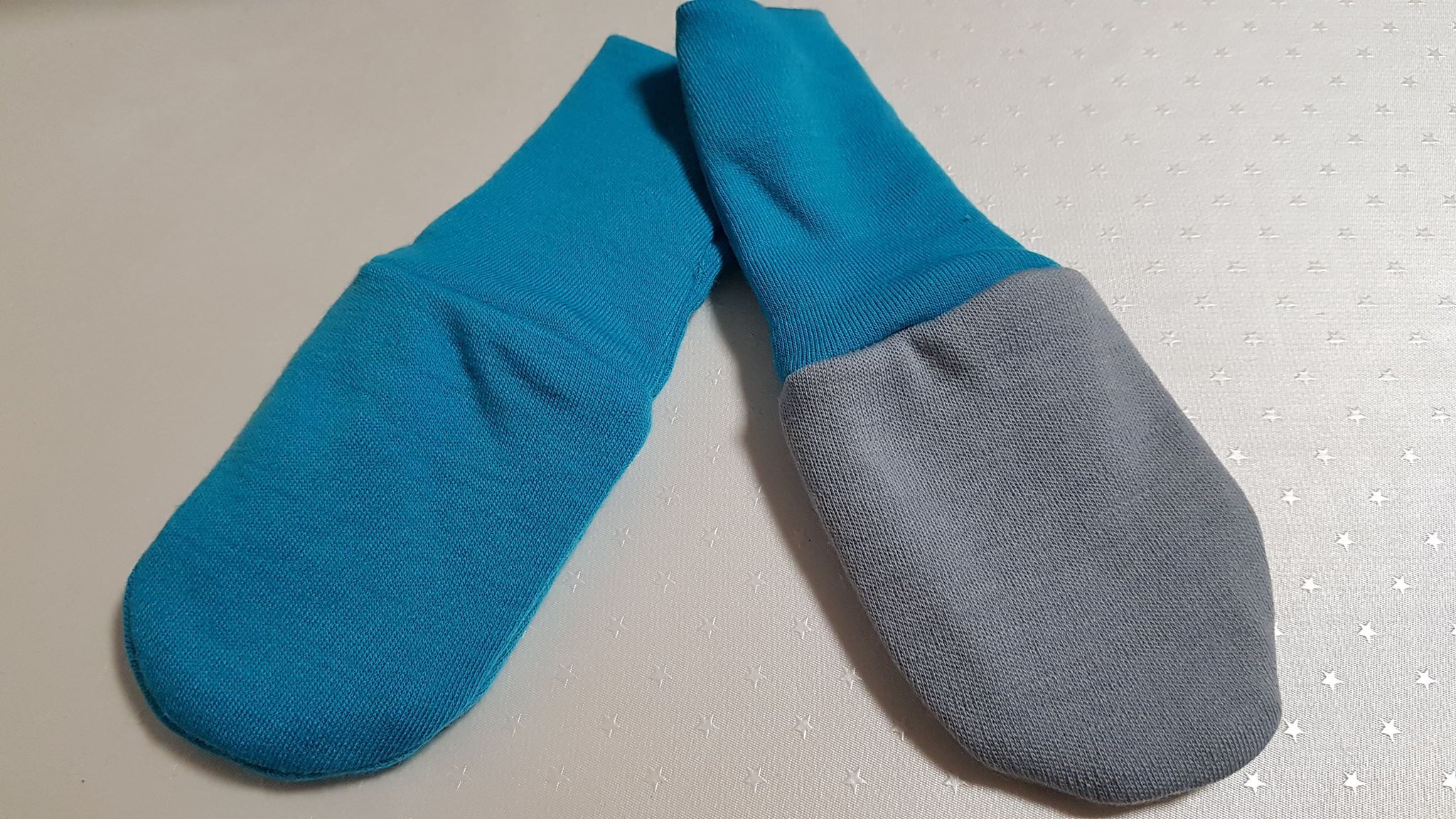 Merino rukavičky, oboustranné - tyrkys/sv.šedá - obrázek 1