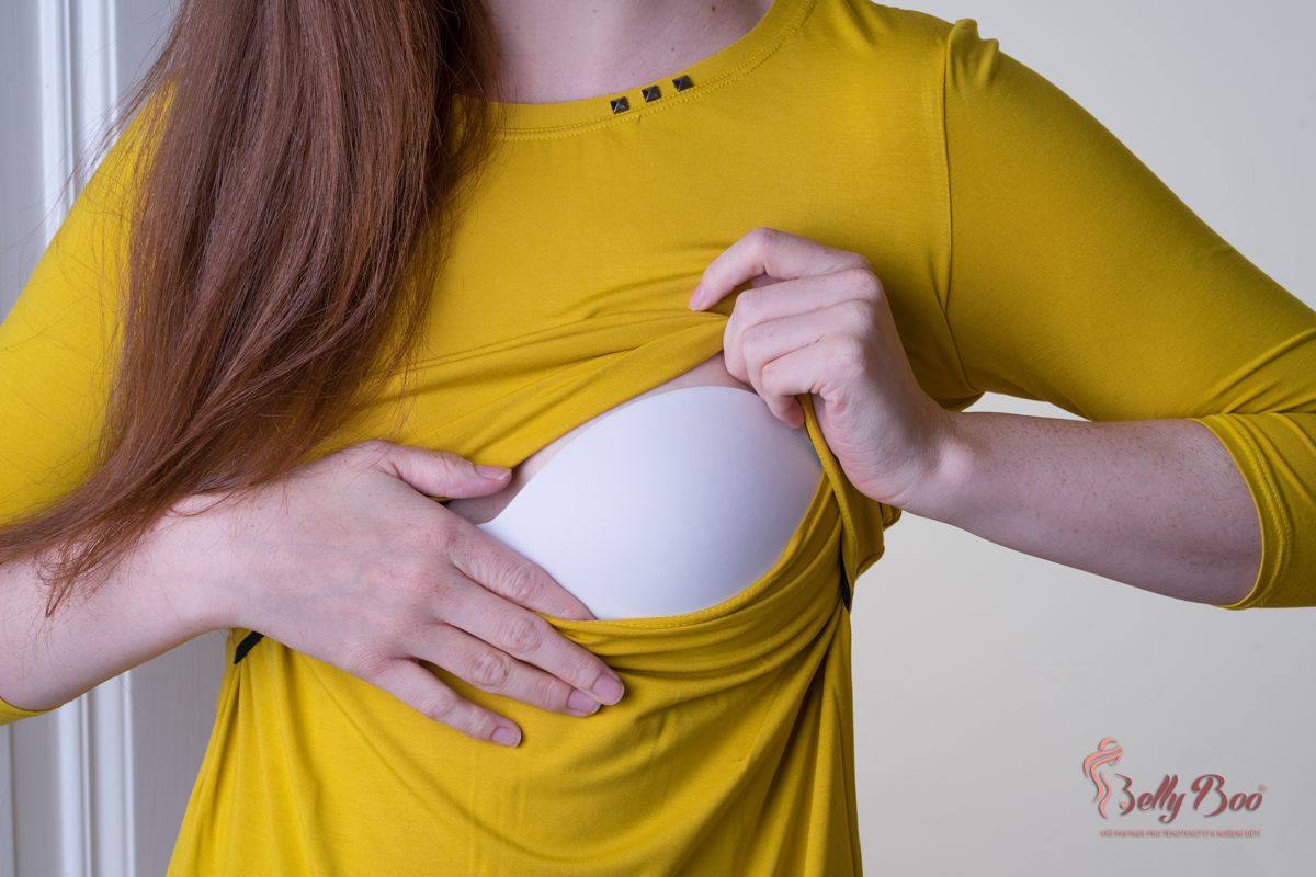 BellyBoo® Bamboo - Kojící tričko/šaty - hořčicové - obrázek 2