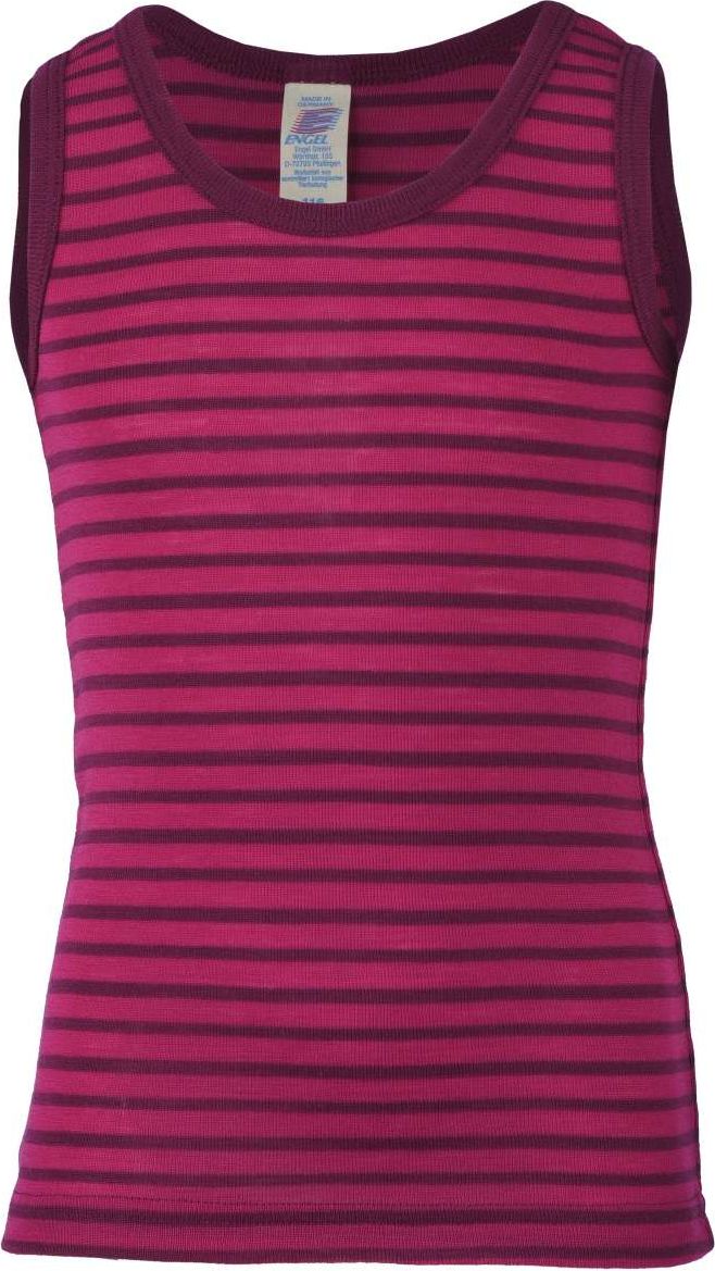 Merino/hedvábí tílko Engel - malinové s proužkem