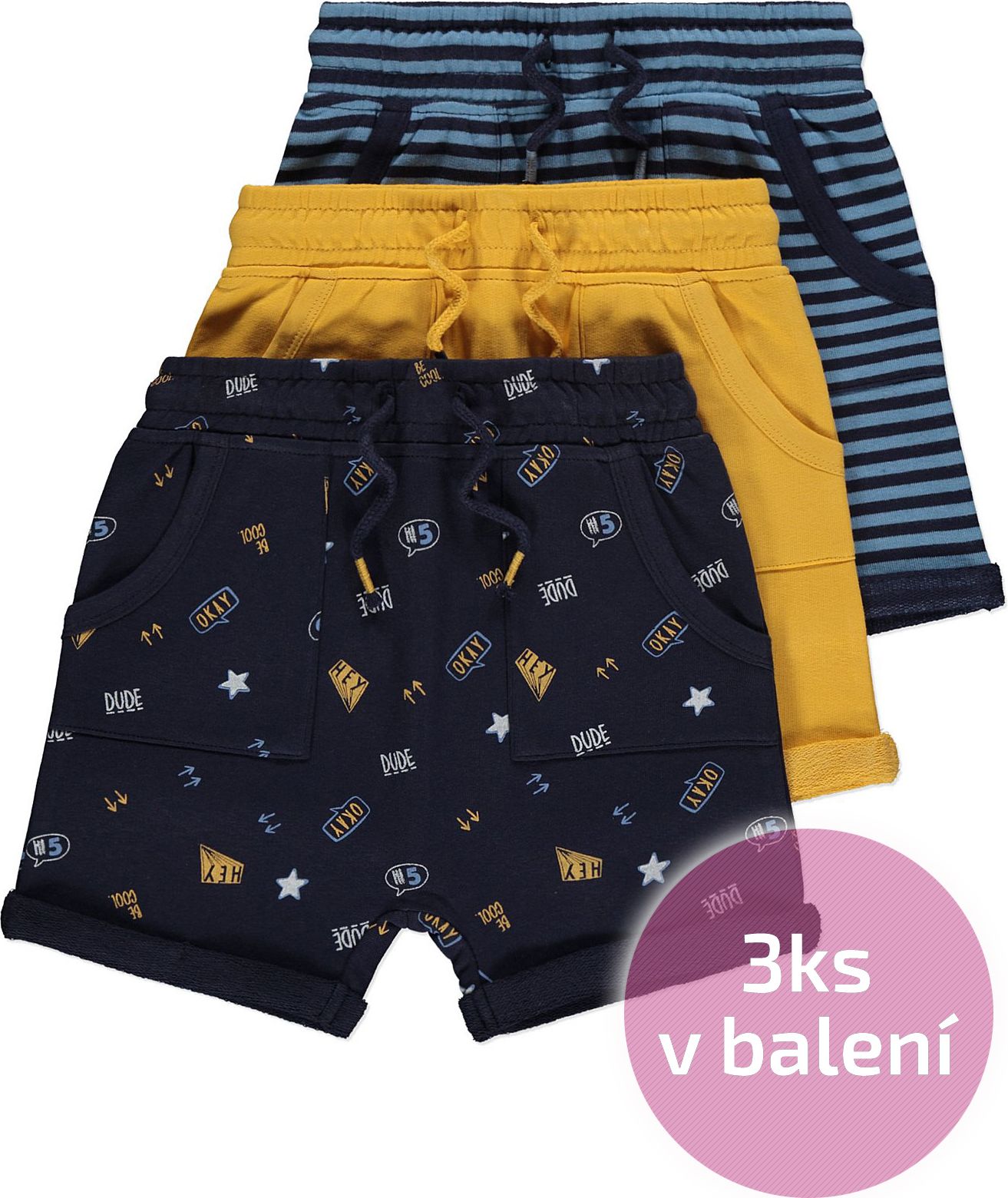 Chlapecké kraťasy GEORGE, 3ks v balení, motiv Hey Dude Velikost: 110 - 116cm (5 - 6 let) - obrázek 1