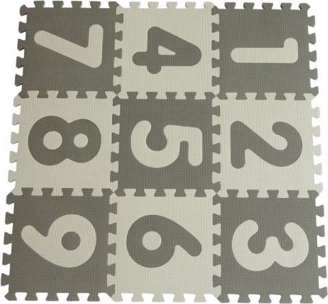 BabyDan Hrací podložka puzzle Grey s čísly 90x90 cm - obrázek 1