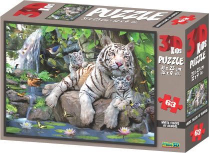 3D Puzzle Bílí tygři 63 dílků - obrázek 1