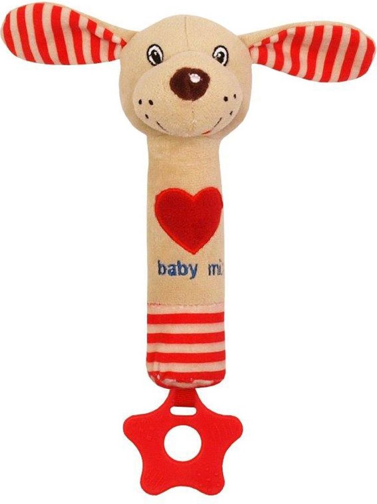 Plyšový, pískací pejsek s kousátkem, Baby mix, pruhovaný červený - obrázek 1