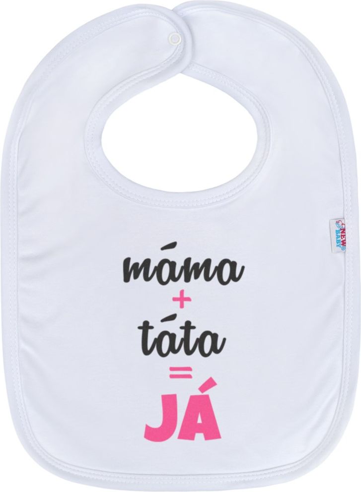 Kojenecký bavlněný bryndák New Baby máma+táta=JÁ růžový - obrázek 1