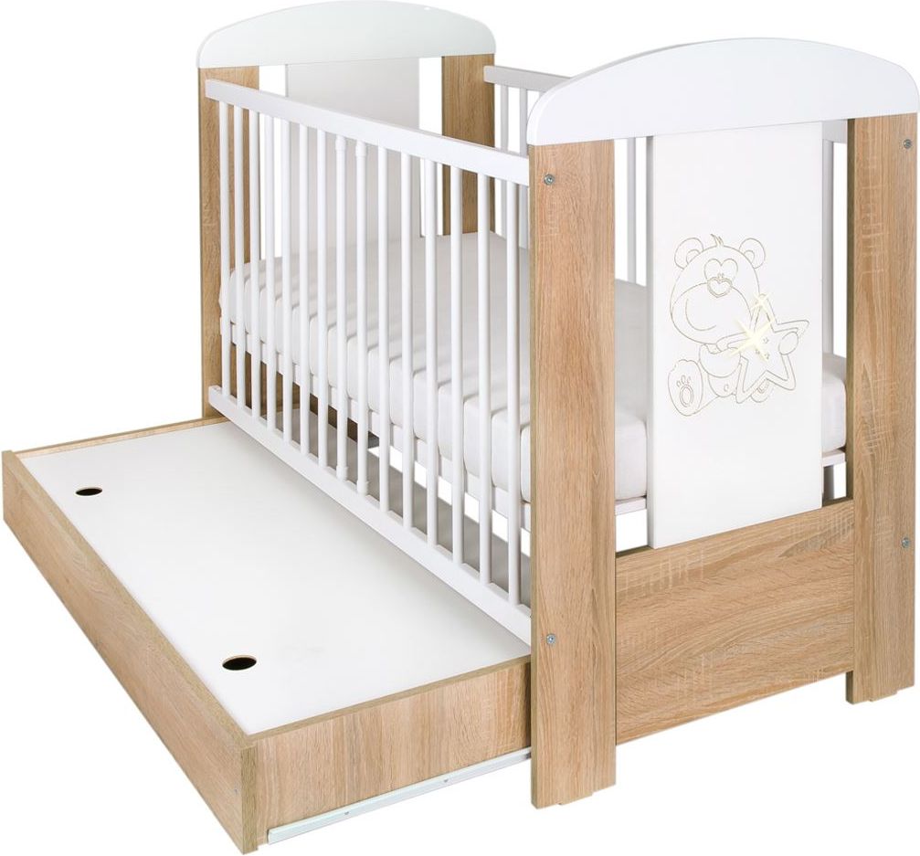 Dětská postýlka New Baby Medvídek s hvězdičkou se šuplíkem dub