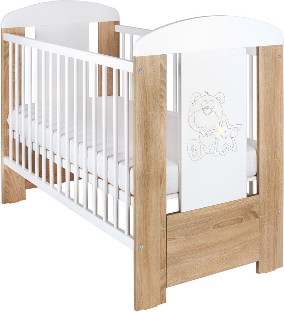 Dětská postýlka New Baby Medvídek s hvězdičkou se šuplíkem dub - obrázek 2