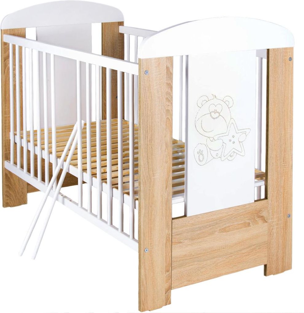 Dětská postýlka New Baby Medvídek s hvězdičkou se šuplíkem dub - obrázek 3