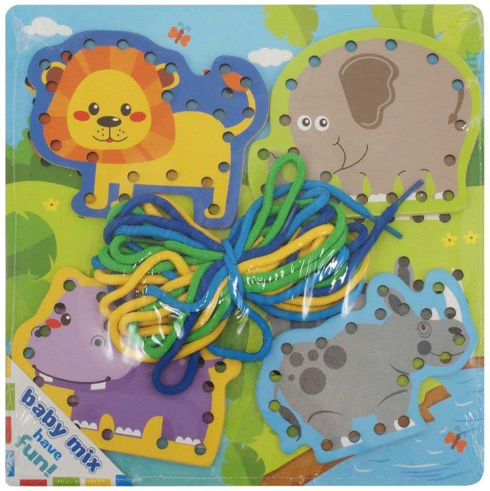 BABY MIX Dřevěná provlékací hračka Baby Mix Safari - obrázek 1