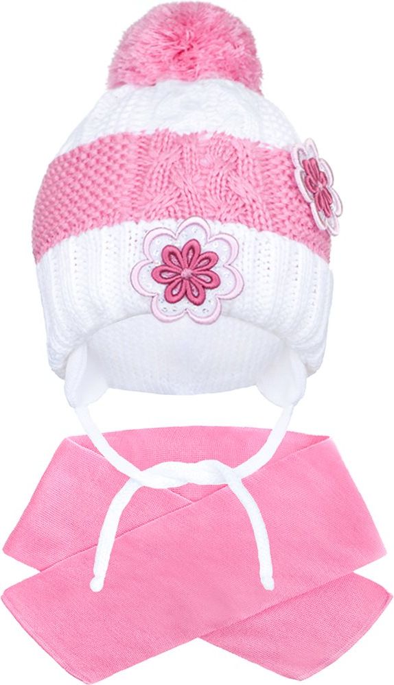 Zimní dětská čepička se šálou New Baby květinky fialová - 104 (3-4r)