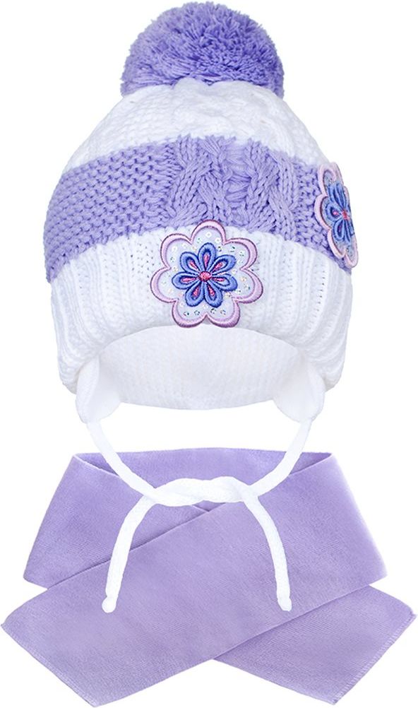 Zimní dětská čepička se šálou New Baby květinky fialová - 104 (3-4r) - obrázek 2