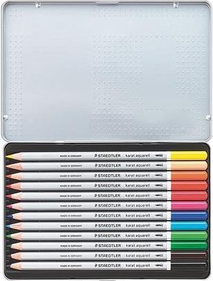 Akvarelové pastelky "Karat", sada, kovová krabička, 12 barev, STAEDTLER, set 12 ks - obrázek 3
