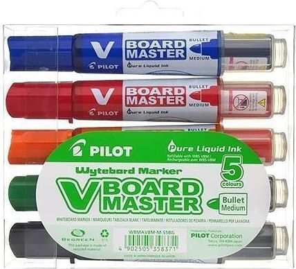 Popisovače "V-Board Master" na bílou tabuli – sada, 5 barev, kuželový hrot, 2,3 mm, PILOT, set 5 ks - obrázek 3