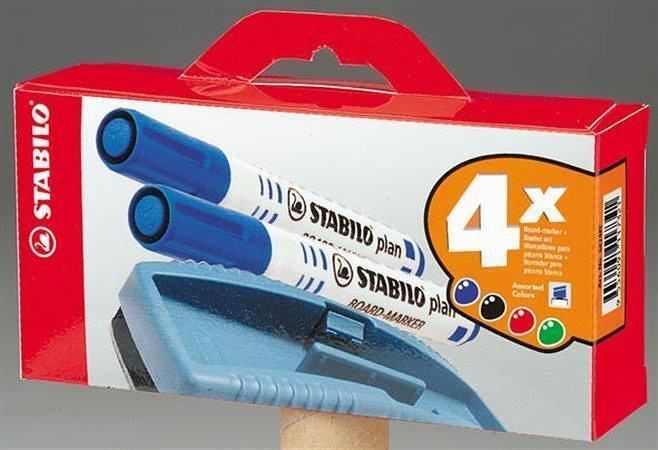Popisovač na bílou tabuli "Plan", mix barev, včetně mazací houby, 2,5-3,5mm, kuželový hrot, STABILO - obrázek 1