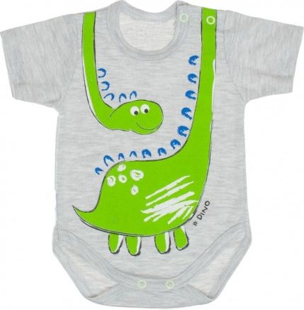 Bavlněné body MBaby, krátký rukáv, šedé - Dino, Velikost koj. oblečení 80 (9-12m) - obrázek 1