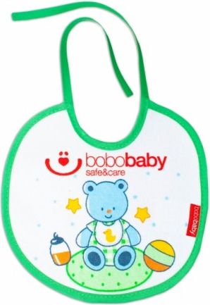 Nepromokavý froté bryndáček BOBO BABY - medvídek, zelený lem - obrázek 1