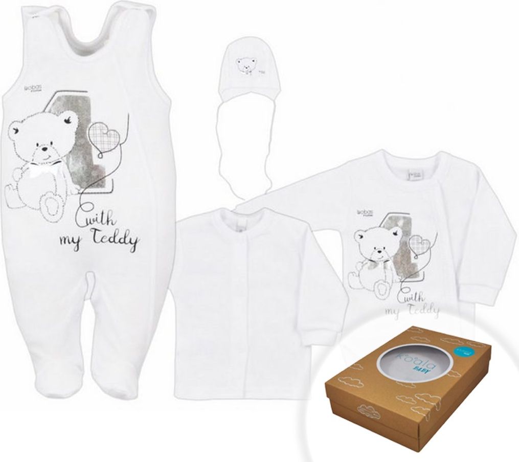 4-dílná kojenecká souprava v Eko krabičce Bobas Fashion Teddy - bílá/50 - obrázek 1