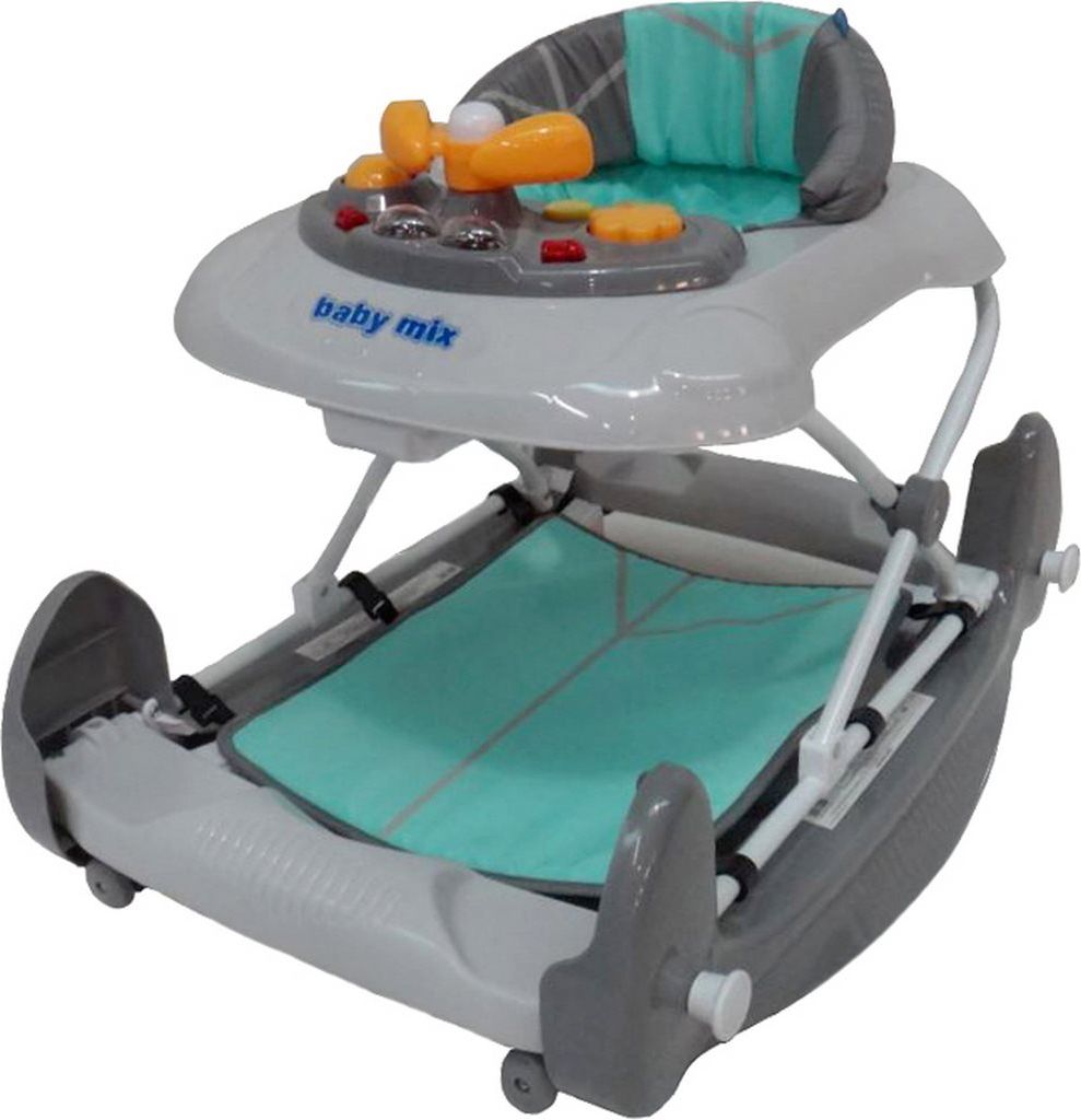 BABY MIX Dětské chodítko s houpačkou a silikonovými kolečky Baby Mix mint - obrázek 2