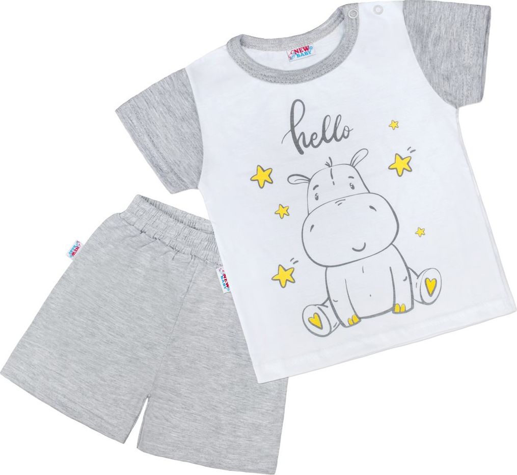 Dětské letní pyžamko New Baby Hello s hrošíkem bílo-šedé&nbsp;-&nbsp;74 (6-9m) - obrázek 1
