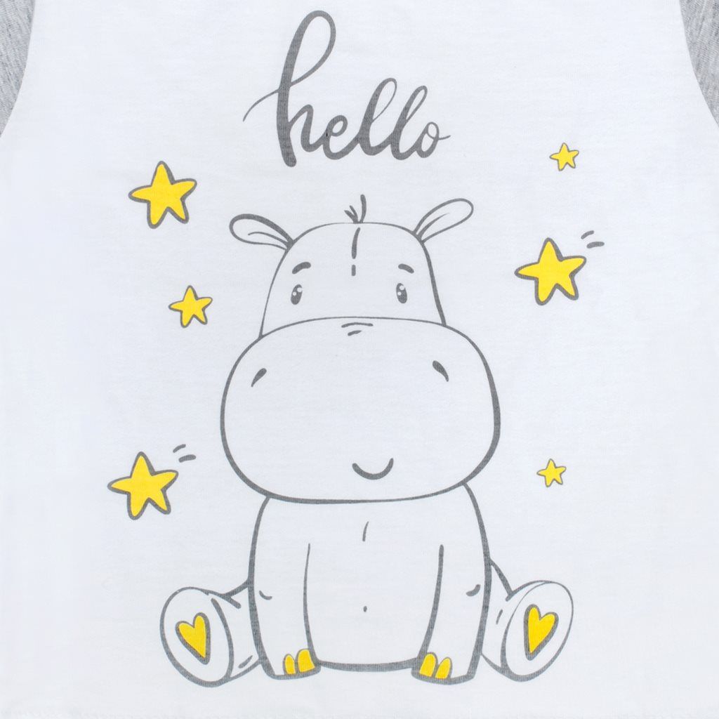 Dětské letní pyžamko New Baby Hello s hrošíkem bílo-šedé&nbsp;-&nbsp;74 (6-9m) - obrázek 2