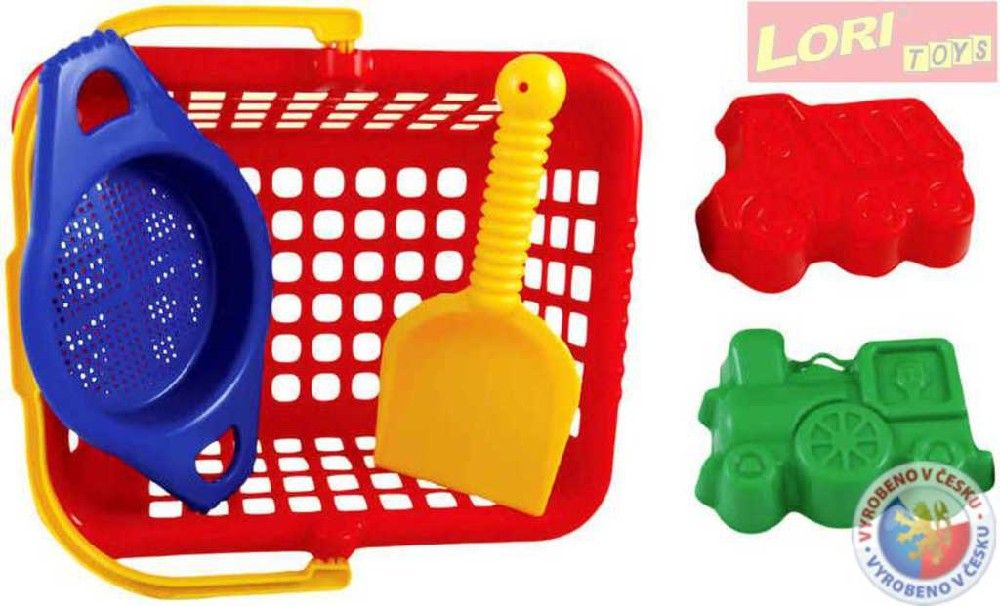 LORI 233 Sada malá v košíku se sítkem a lopatkou na písek plast - obrázek 1