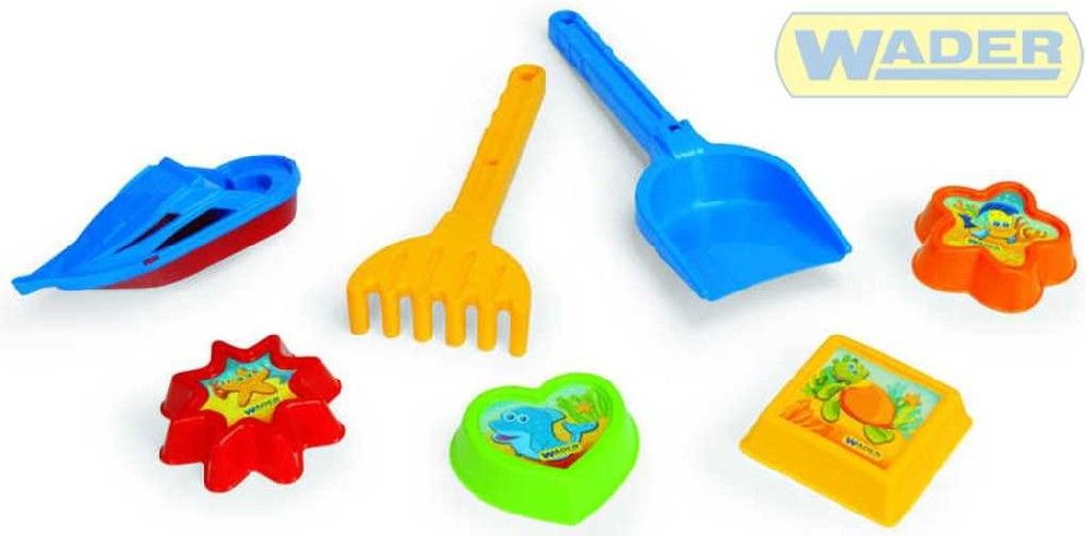 WADER Lopatka a hrábě s doplňky plastový set na písek IML 7ks 71230 - obrázek 1