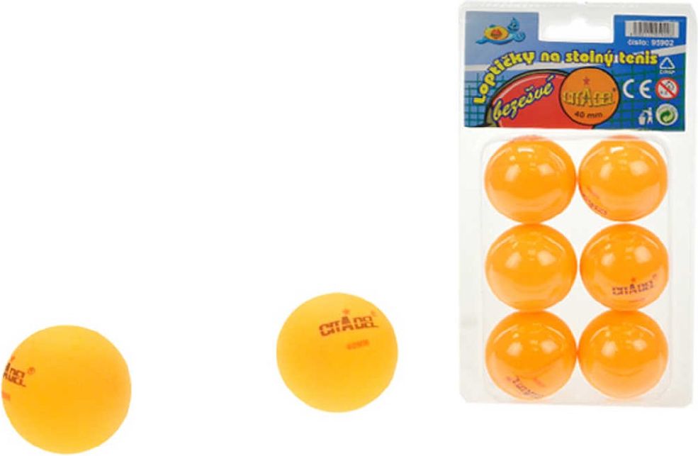Míčky na stolní tenis (ping pong) 40mm oranžové bezešvé set 6ks - obrázek 1