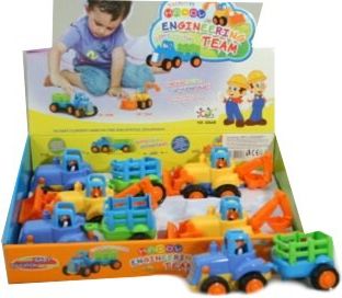 Dětský baby barevný nakladač 2 radlice / traktor s vlečkou plast - obrázek 1