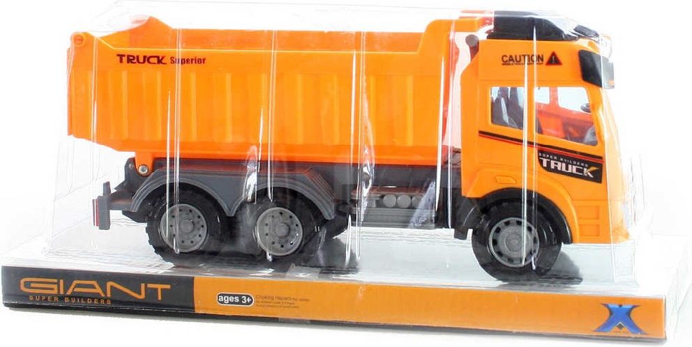 Auto nákladní 29cm sklápěčka oranžová na setrvačník plast - obrázek 1