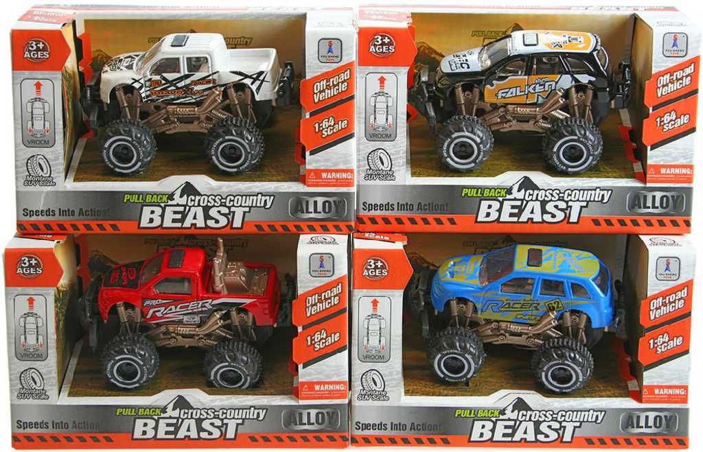 Auto Jeep 9cm off-road na setrvačník 1:64 velká kola 4 druhy kov - obrázek 1