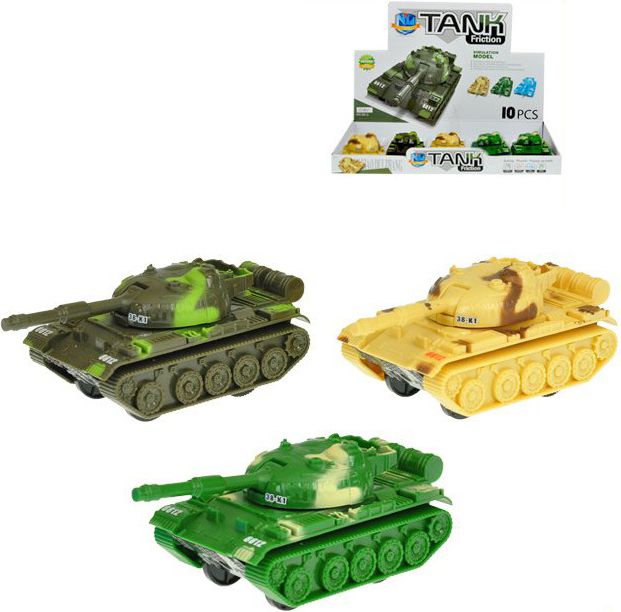Tank vojenský 11cm na setrvačník 3 barvy plast - obrázek 1