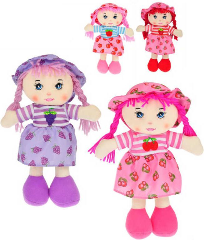 Baby panenka hadrová 24cm s kloboučkem s copánky ovoce 4 druhy - obrázek 1