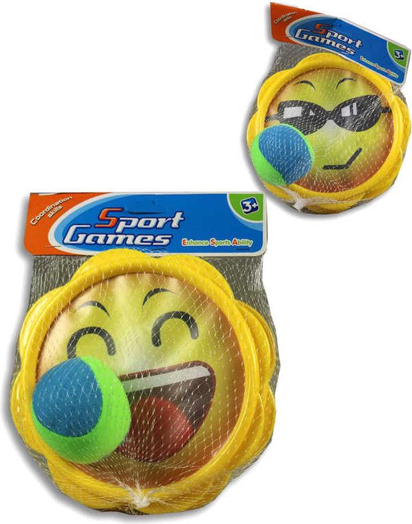 Hra Catch ball sluníčko 18cm smajlík set 2 talíře + 2 míčky 2 druhy - obrázek 1