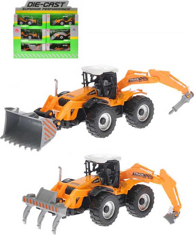 Stroj stavební žlutý 17cm na baterie zpětný chod Světlo Zvuk kov 6 druhů - obrázek 1