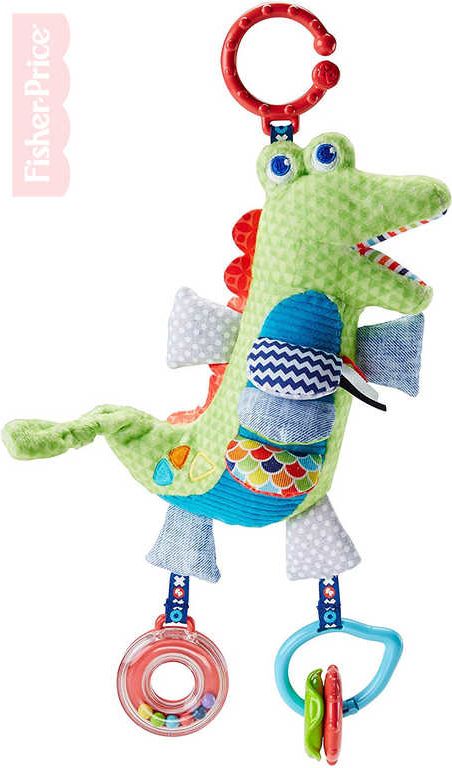 FISHER PRICE Baby krokodýlek chrastítko s aktivitami plyš s klipem pro miminko - obrázek 1