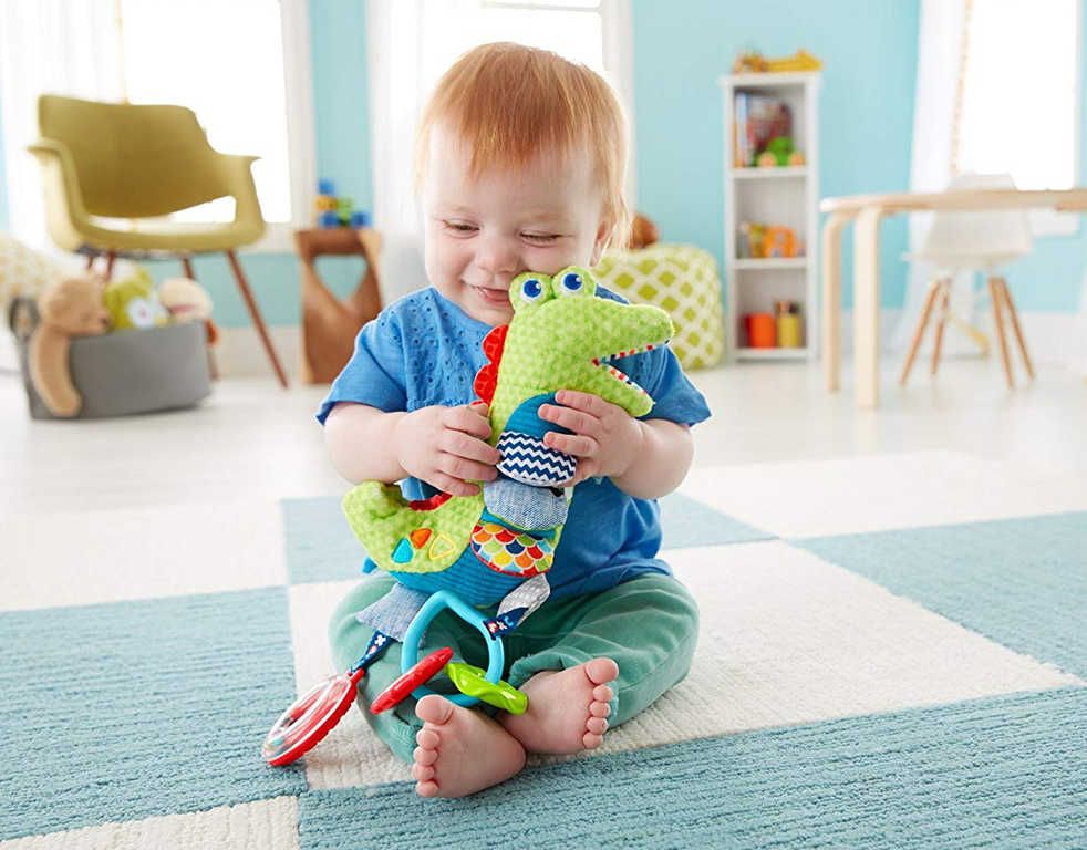 FISHER PRICE Baby krokodýlek chrastítko s aktivitami plyš s klipem pro miminko - obrázek 6