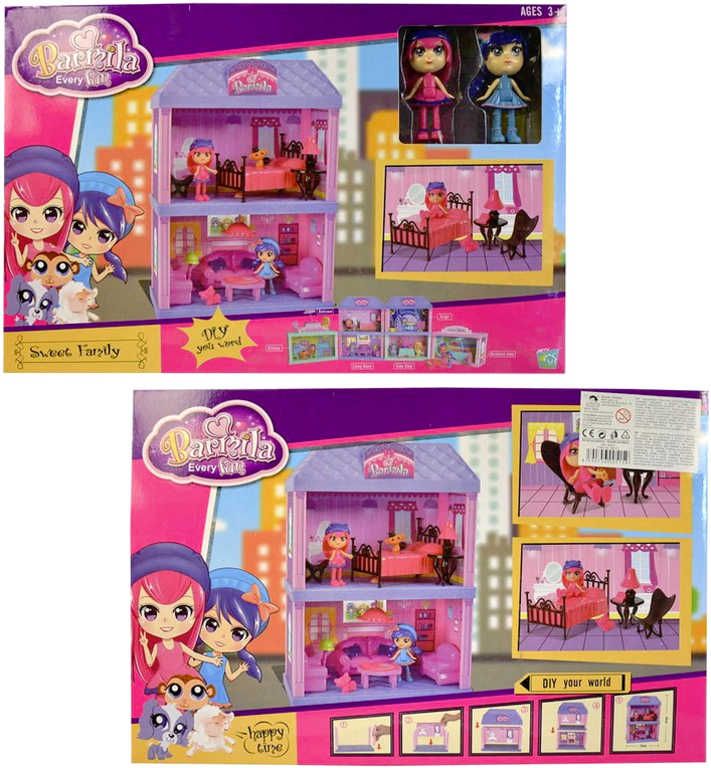 Domeček pro panenky 24x34cm herní set panenka 2ks s příslušenstvím v krabici - obrázek 1