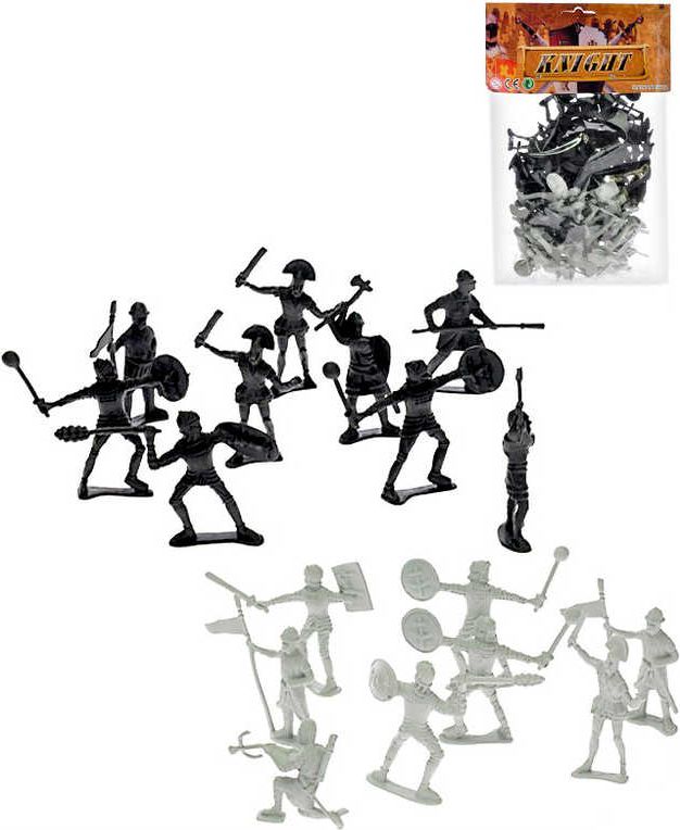 Rytířský set dvojbarevný figurka akční plastová se zbraní set 72ks v sáčku - obrázek 1