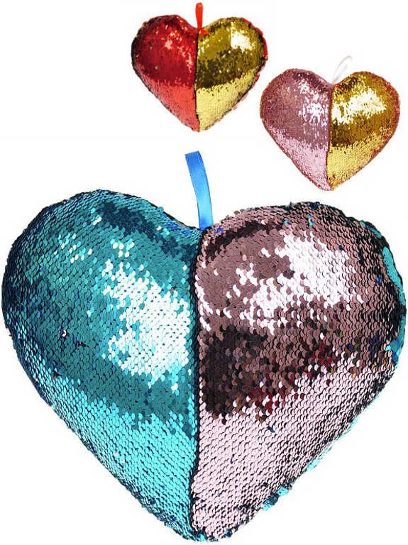 Polštářek třpytivý srdce s flitry s poutkem 3 barvvy - obrázek 1