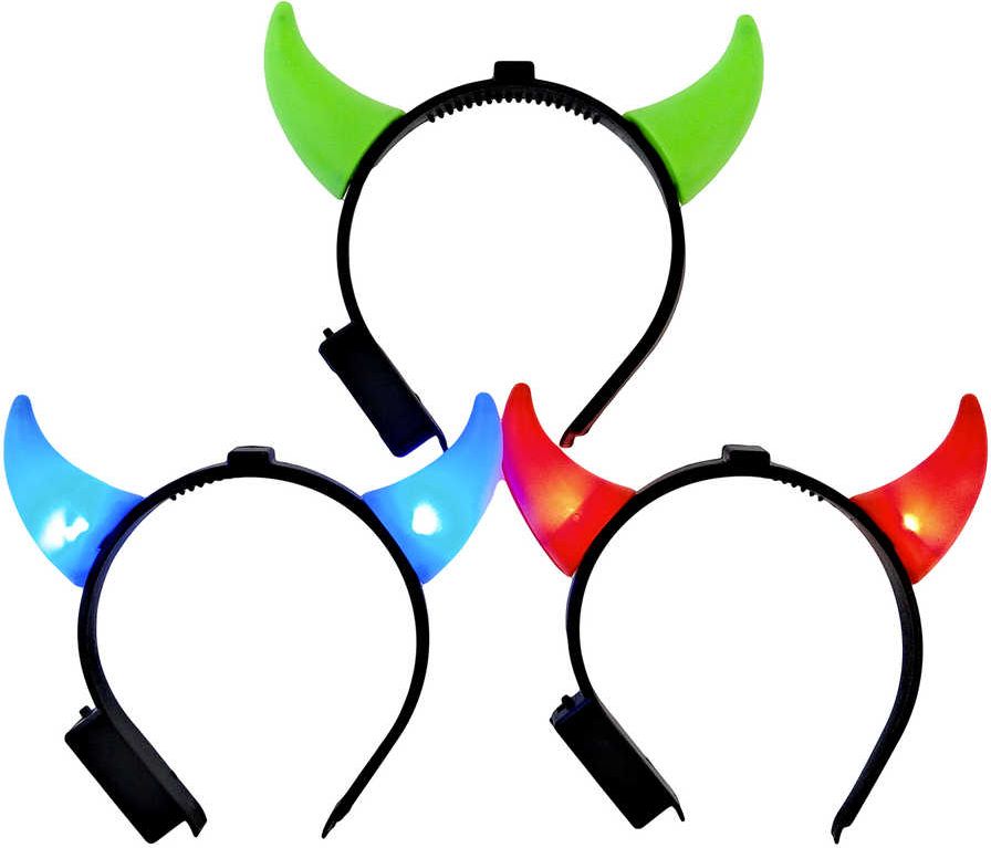 KARNEVAL Čelenka rohy svítící na baterie 3 barvy KARNEVALOVÝ DOPLNĚK - obrázek 1