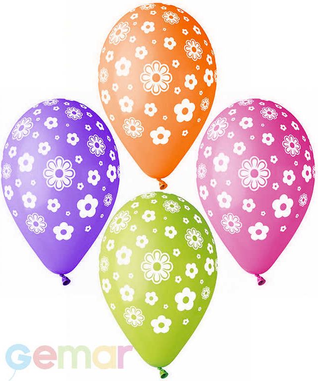 GEMAR Balónek nafukovací 30cm Pastelový potisk KVÍTKY různé barvy 1ks - obrázek 1