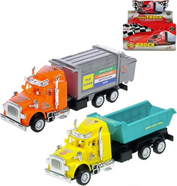 Kamión 17cm auto nákladní / popeláři na setrvačník 2 druhy v krabičce plast - obrázek 1