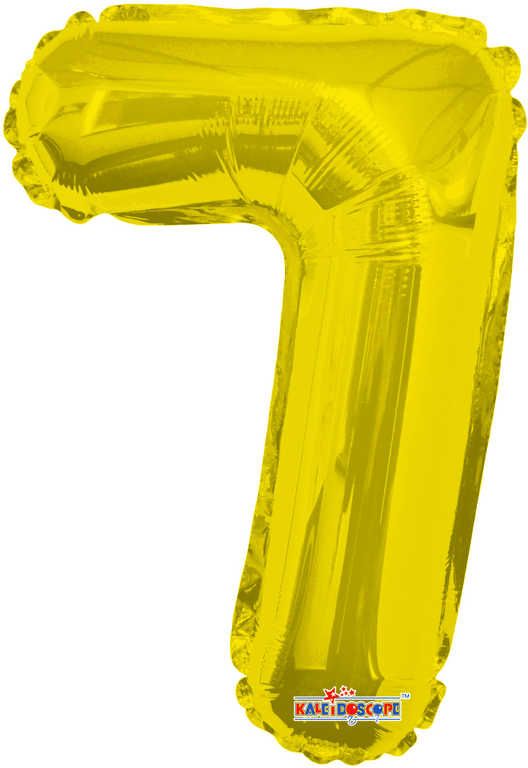 Party balonek nafukovací 35cm Číslice 7 zlatý malý foliový plnění vzduchem - obrázek 1
