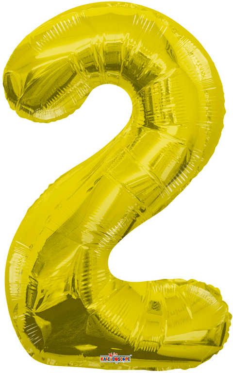 Party balonek nafukovací 35cm Číslice 2 zlatý malý foliový plnění vzduchem - obrázek 1