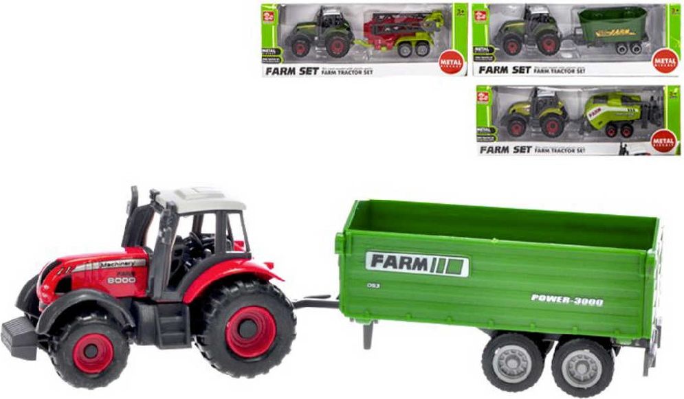 Traktor farmářský kovový 16cm set s vlečkou různé druhy - obrázek 1