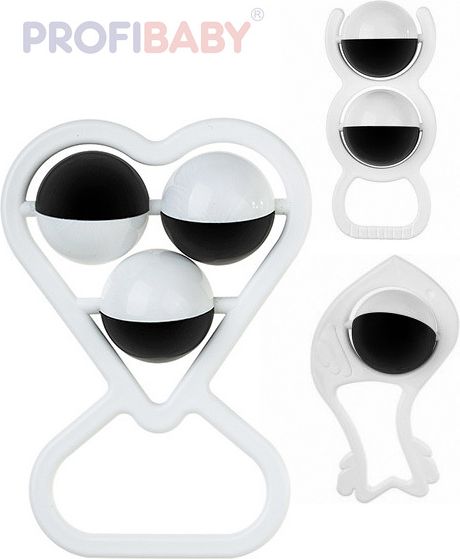PROFIBABY Baby retro chrastítko černobílé 3 druhy pro miminko - obrázek 1