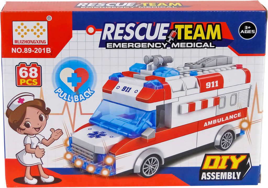 Stavebnice auto sanitka ambulance set 68 dílků na baterie Světlo Zvuk - obrázek 1