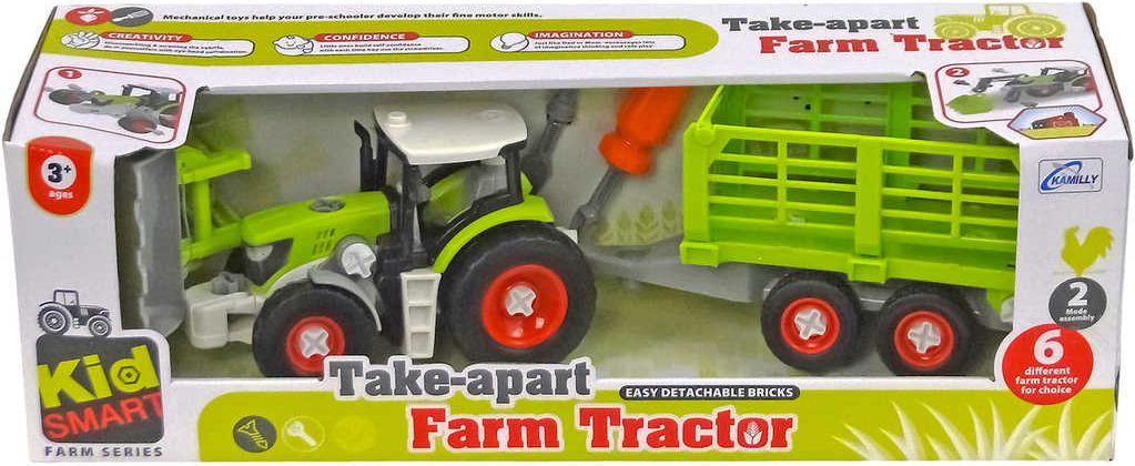 Traktor šroubovací set k sestavení s vlečkou a nástrojem plast - obrázek 1