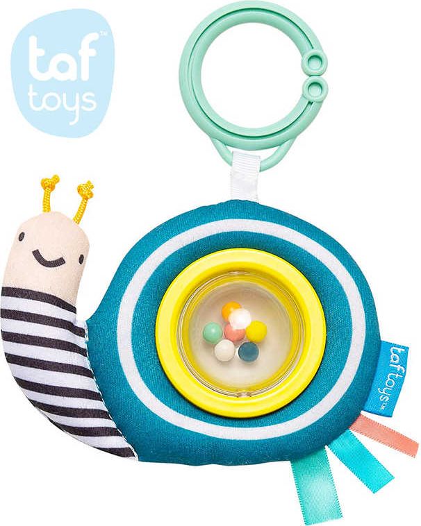 TAF TOYS Baby chrastítko textilní šnek Scotty 15cm s klipem pro miminko - obrázek 1